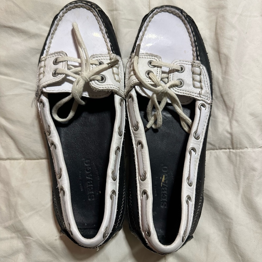 Black and white Sebago Deck Shoes